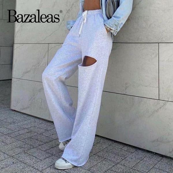 

bazaleas vintage straight women pant harajuku mujer pantalones fashion hole woman trousers women's pants & capris, Black;white
