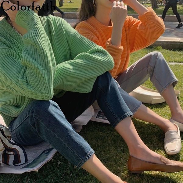 

women's sweaters colorfaith 2021 autumn winter pullover stylish oversize minimalist solid colors lady sweet sw2244, White;black