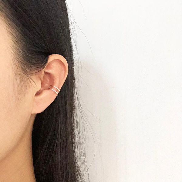 

clip-on & screw back domino handmade simple double lines clip earrings non pierced ear cuff minimalist everayday wear fashion jewelry, Silver