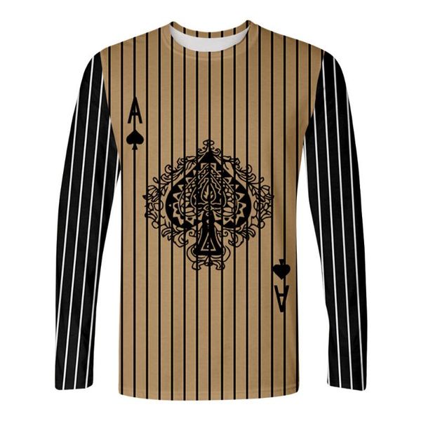 

men's t-shirts 2021 striped poker series creative printing 3d digital casual trend men's long-sleeved t-shirt, White;black
