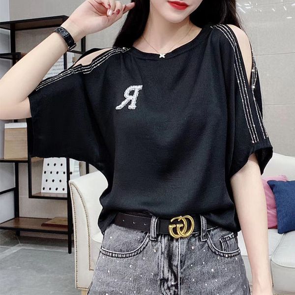 

t shirts summer fashion women batwing sleeve loose t-shirt off-shoulder o-neck tee shirt femme casual plus size m15 je53, White
