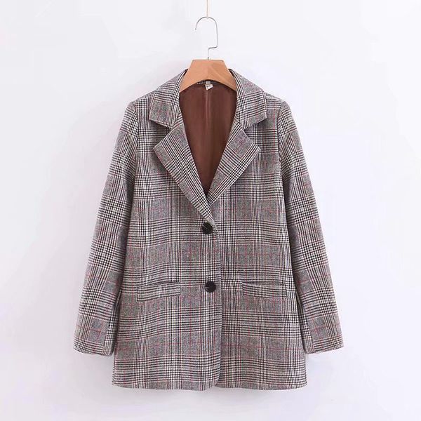 

autumn style female british style elegant single-breasted pocket lapel plaid casual women long-sleeved suit jacket 210520, White;black