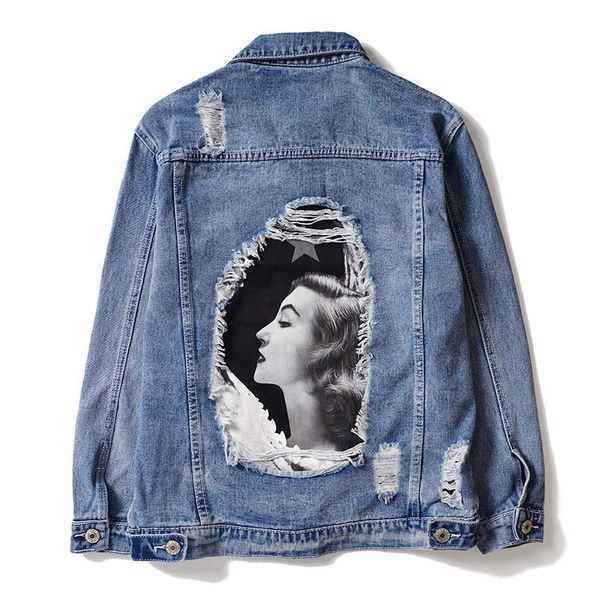 

famous men's designer jacket denim clothes hip-hop tide brand ripped fashion street cotton round neck long sleeve autumn blue s-xl size, Black;brown