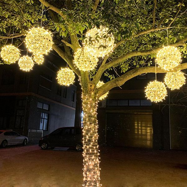 

strings led rattan lamp outdoor waterproof hanging tree ball decoration color string light colored lights garland christmas