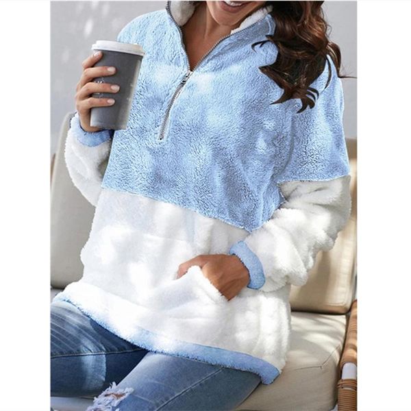 

women's jackets pullovers casual winter fur coat women clothes zipper patchwork sweatshirt female pullover warm loose pockets jacket, Black;brown