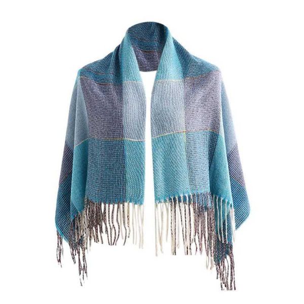 

women's plaid shawls fall winter warm scarf for girls with tassels wraps, Blue;gray