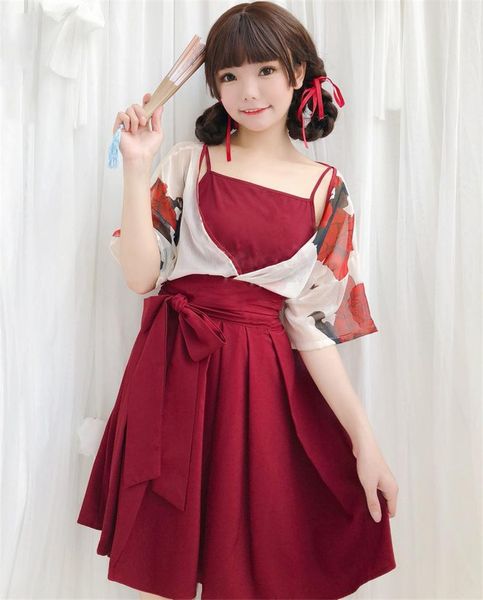 

ethnic clothing 2021 japanaese kimono print flower bath robe gown short/long skirt anime cosplay party dress halloween costume women, Red