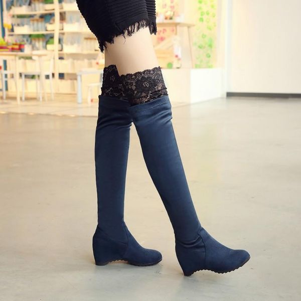 

boots big size thigh high knee over the women ladies lace inner height, Black