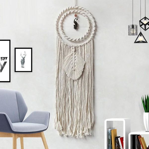 

tapestries boho chic macrame woven leaf tassel peacocks wall hanging tapestry dream catchers ornaments for home decor party nursery
