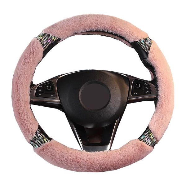 

steering wheel covers winter car wrap girl woman soft plush imitation diamond pink black universal braid on the