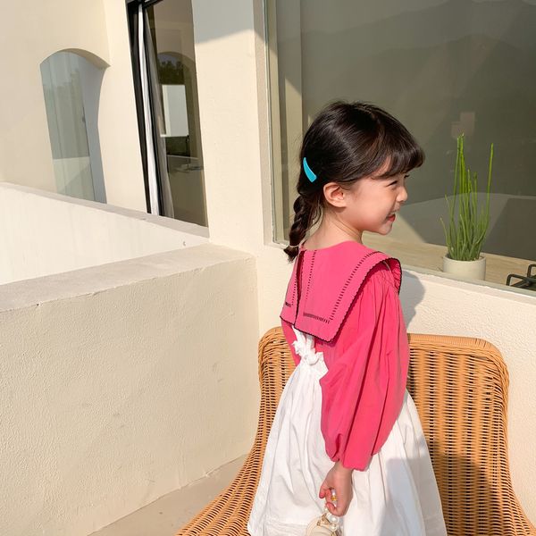

heart-shaped collar girls blouses 2021 new long sleeve shirts for girl school cotton kids solid children clothes, White;black