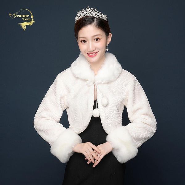 

wraps & jackets 2021 arrival women' winter faux fur bridal shrugs red white long sleeves wedding coats for bride wrap bolero cape