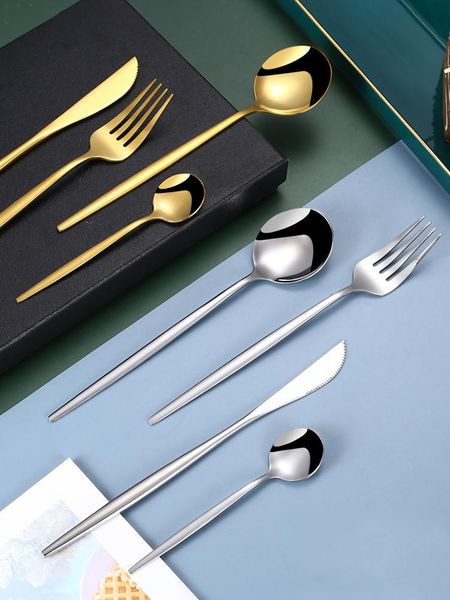 

dinnerware sets 4pcs/set gold flatware set stainless steel silverware dinner knife fork spoon table cubiertos