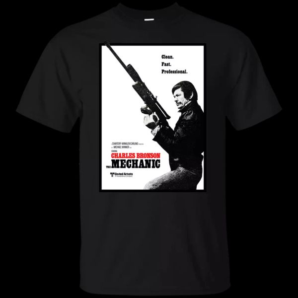 

charles bronson, the mechanic, retro, 1970's, death wish, t-shirt, White;black