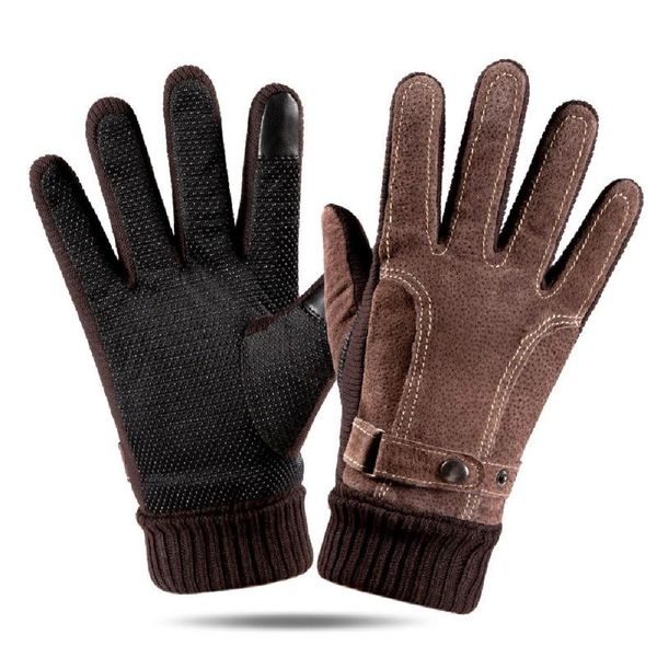 

cycling gloves leather glove winter pigskin ride bike, Black