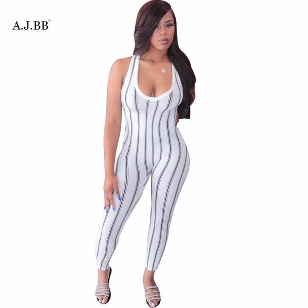 

women's jumpsuits & rompers summer casual stripe printed jumpsuit fashion slim u-neck sleeveless vest pants, Black;white