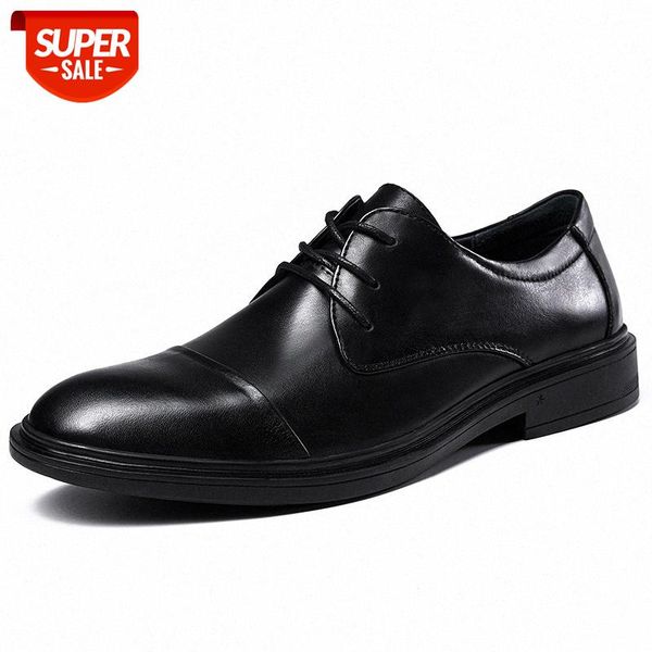 

autumn 308-44 size leather shoes men's casual business formal wear lace-up public officials working and standing guard #a86p, Black