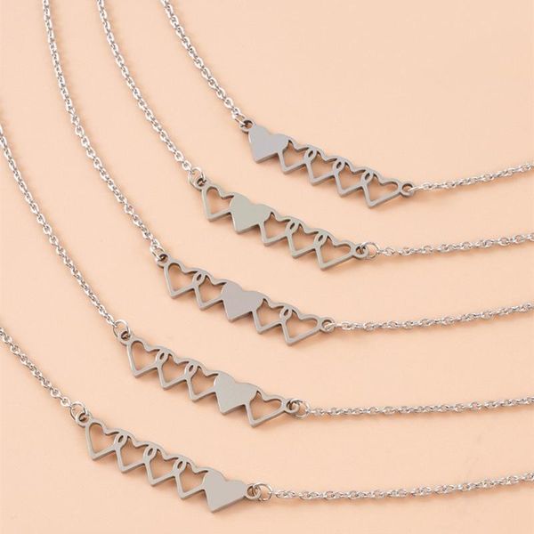 

pendant necklaces n58f 4pcs/5pcs sister heart-shaped short stainless steel friend necklace suitable for 4 sisters or 5, Silver