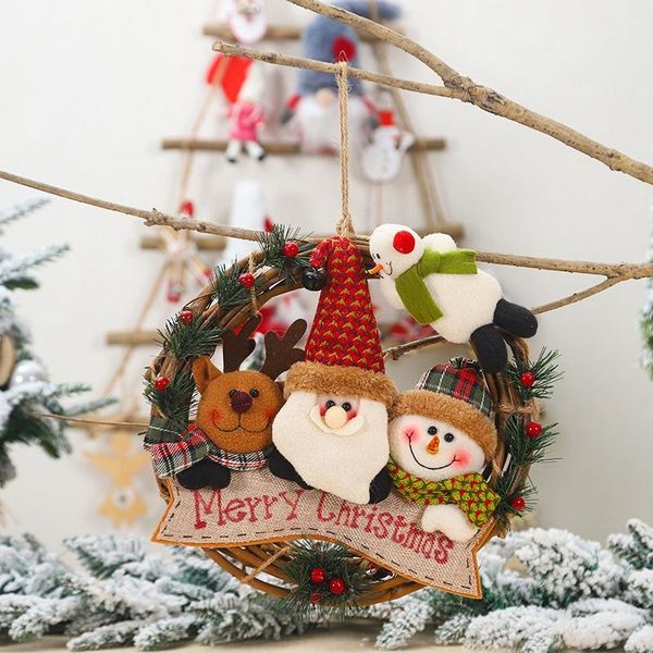 

decorative flowers & wreaths christmas decoration window santa claus doll rattan wreath tree family pendant props with