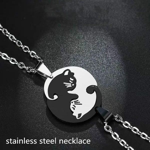 

pendant necklaces stainless steel two cat hug black white cats necklace animal choker friends valentine's day lover gift, Silver