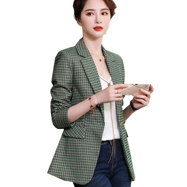 

women's suits & blazers fashion spring fall autumn green plaid women formal blazer office ladies female slim business jacket coat, White;black