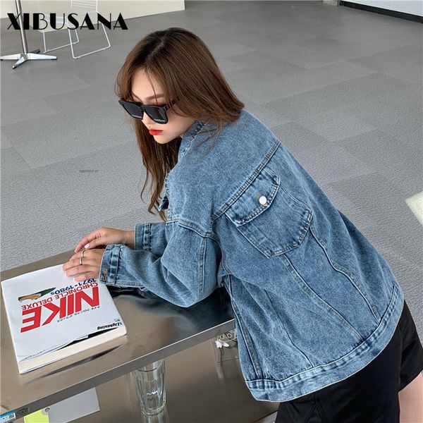 

denim jacket women basic coats with back pocket winter autumn female casual long sleeve loose outwear coat 210423, Black;brown