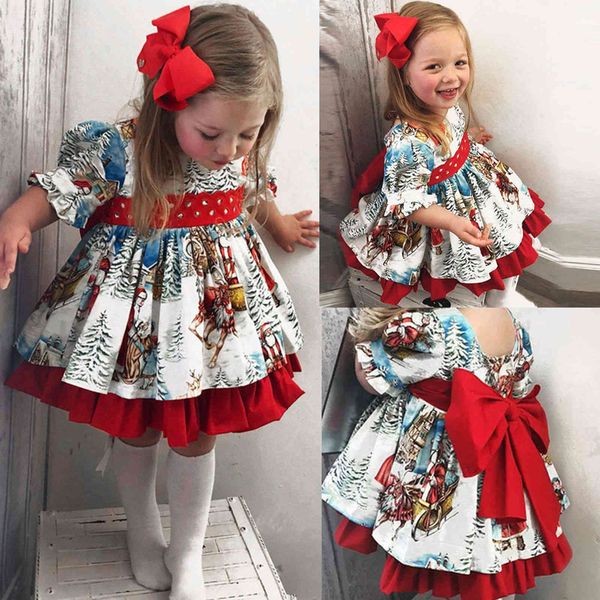 

girl's dresses newborn toddler baby girls cartoon xmas santa print princess dress christmas party 1023, Red;yellow