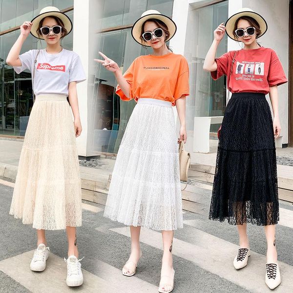 

skirts solid a-line casual polyester white skirt pleated korean fashion clothing women chiffon floral cover ups, Black