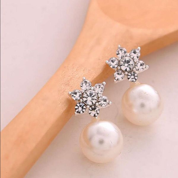 

version inlaid snowflake earrings hexagon star small pearl exquisite
