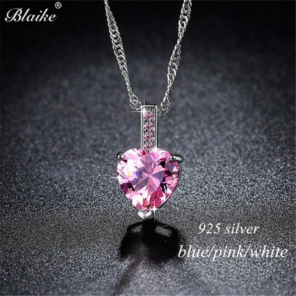 

pendant necklaces blaike silver color necklace for women pink/blue heart zircon wedding engagement jewelry gifts