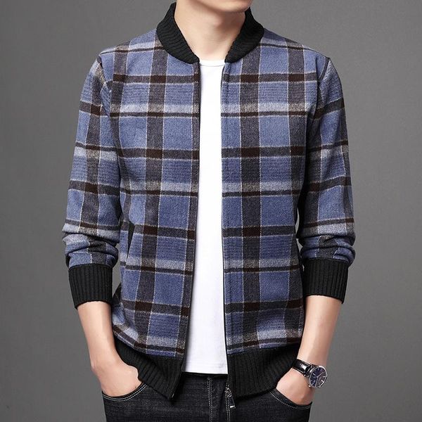 

men's jackets brand bomber men autum winter wool warm baseball korean plaid male casual coats j711, Black;brown