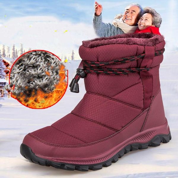 

boots 2021 winter warm women waterproof snow plush ankle shoes woman red black boot ladies botas de mujer invierno nuevas