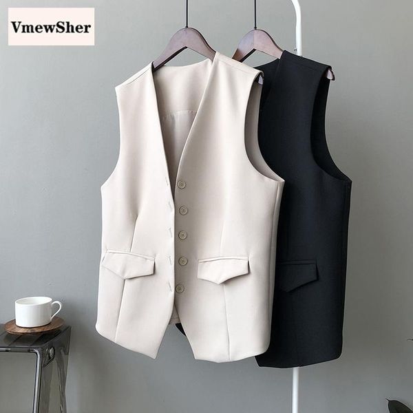 

women's suits & blazers vmewsher fashion office wear button-up fitted waistcoat solid vintage deep v neck sleeveless female vest outerw, White;black
