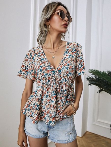 

allover floral print smock blouse 18bx#, White