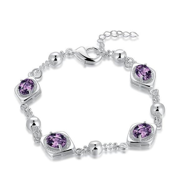 

charm bracelets fashion trend bracelet zircon elegant purple crystal luxury 925 silver lobster buckle jewelry wholesale, Golden;silver