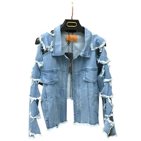 

women's jackets korean personality hollow star out torn hole women denim jackets boy friend bat mangoes long street women's woman&, Black;brown