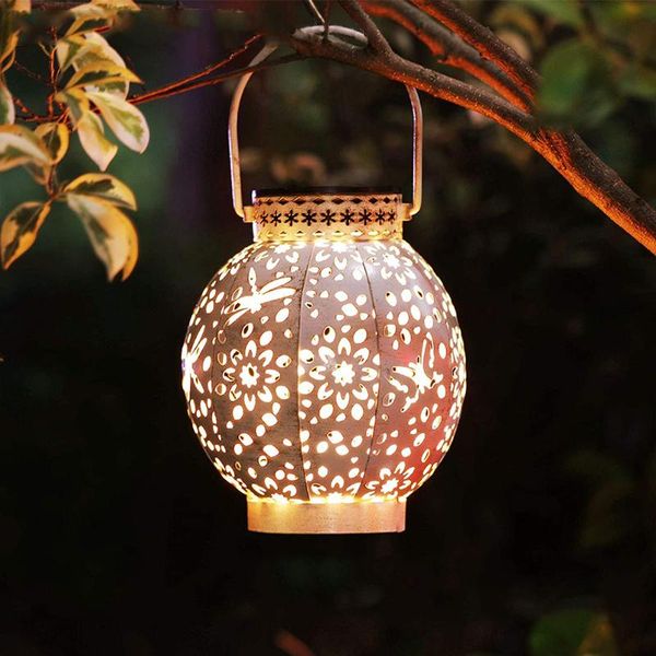 

solar lamps creative led iron art hollow lantern light outdoor decorative waterproof hanging lamp for garden yard landscape