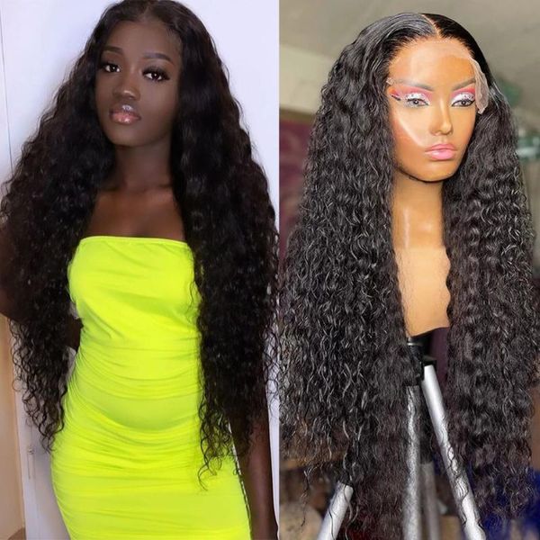 

lace wigs 30 inch brazilian deep wave human hair 4Ã4 closure wig 13x4 water curly frontal for women, Black;brown