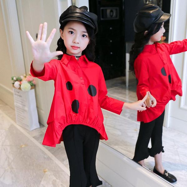 

shirts 2-13y children swallowtail clothes girls swallow tailed shirt kids spring autumn fall personality clothing big child red blouses, White;black