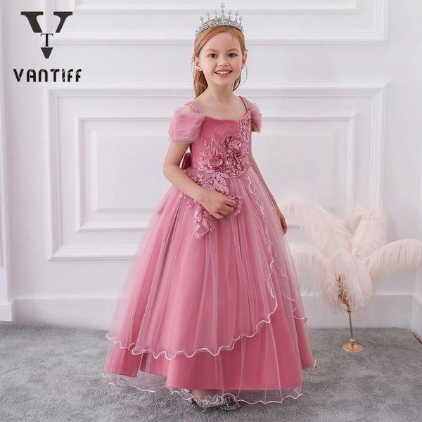 

girl party dress children long with suspender shoulder princess performance fancy wedding for girls girl's dresses, Red;yellow