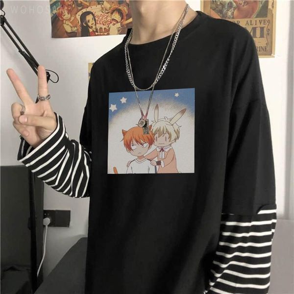 Homens camisetas Kawaii Anime Frutas Cesta Soma Momiji Souma Kyo T Camisetas Estética Harajuku Tops Dos Desenhos Animados Casuais Verão Manga Longa Homens T-Sh