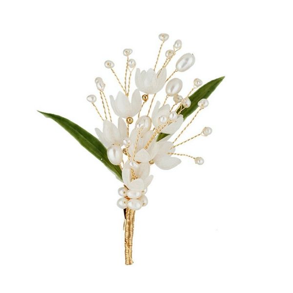 

sinzry creative fashion hair wrap accessory natural pearl lily flower handmade brooches pin for women, Golden;silver
