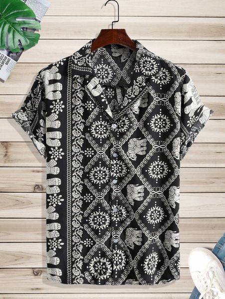 

men random elephant & floral print shirt o2bq#, White;black