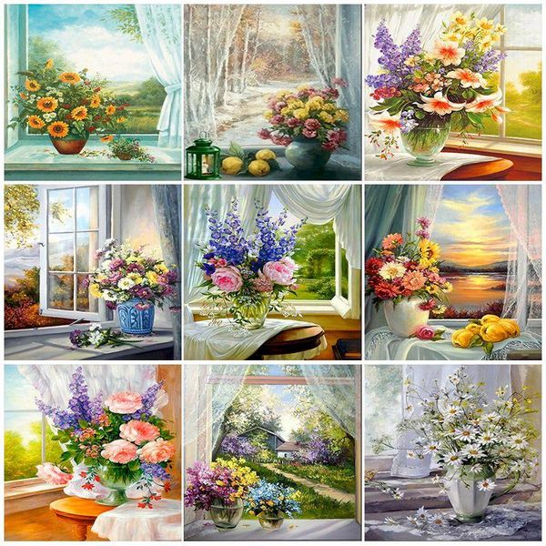 

paintings flowers diy kits painting by number picture for adults on canvas with framed acrylic paint drawing coloring numbers decor art