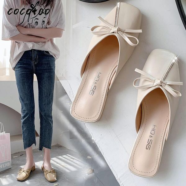 

slippers baotou half female spring 2021 lazy women's shoes wear square head fashion sandals and ins tide, Black