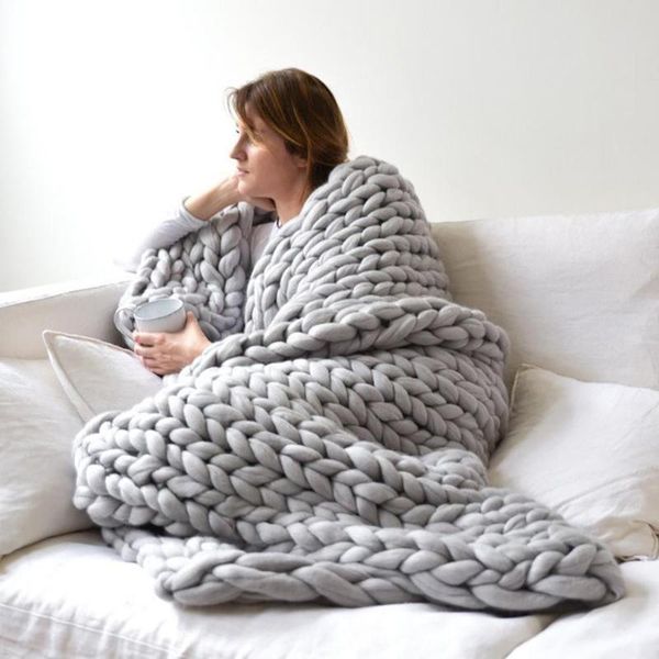 

blankets 6cm fashion hand made wool knitted blanket thick yarn merino bulky knitting throw knit high quality