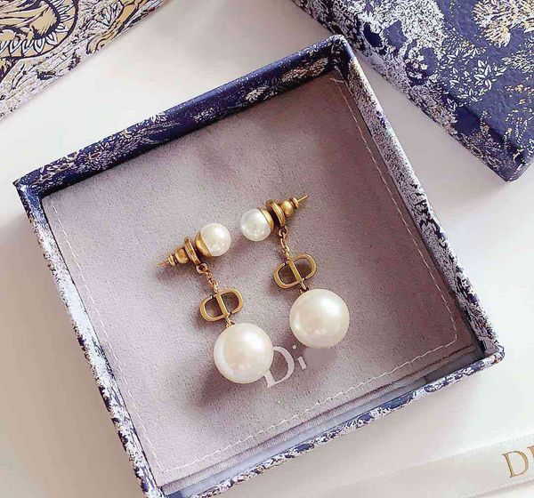 

d pearl earrings version material 925 silver pin earrings, Golden