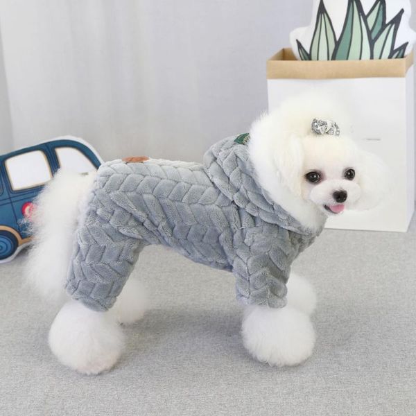 

winter warm pet dog clothes with big fur collar and four legs jumpsuit thicken clothing for yorkshire teddy dogs costume apparel