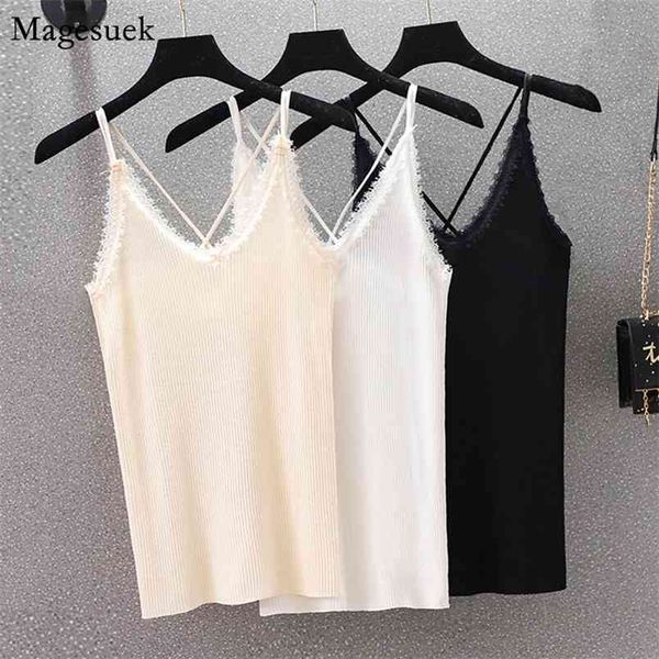 

summer knitted lace solid tank camis vest for women backless base plus size slim women's casual female 13599 210512, White