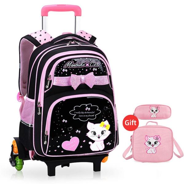 

school bags trolley kids backpacks for teenage girls book bag child cartoon waterproof schoolbag 2/6 wheeled luggage